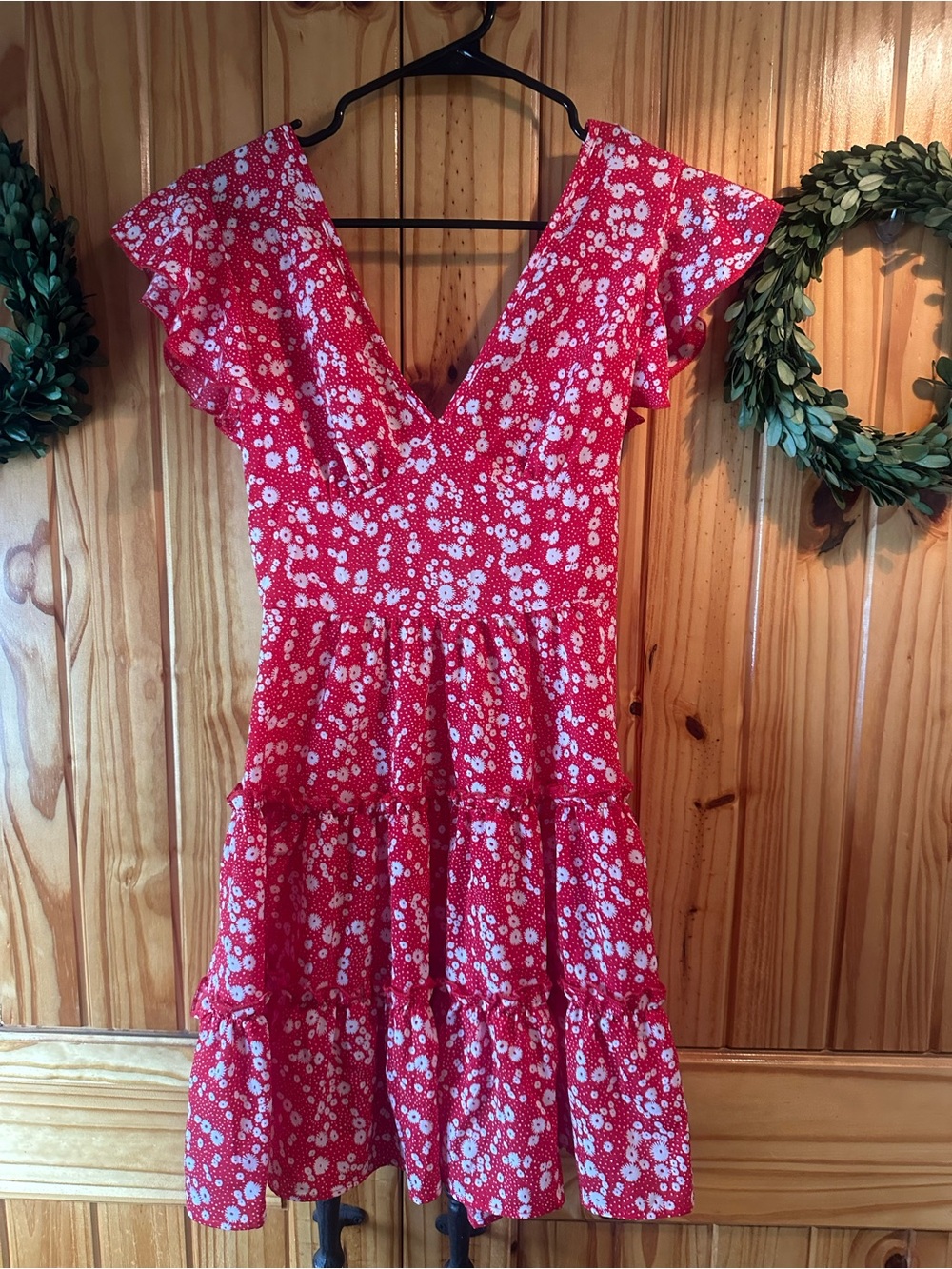SHEIN Red Floral Ruffle Mini Dress - Picture 3 of 3